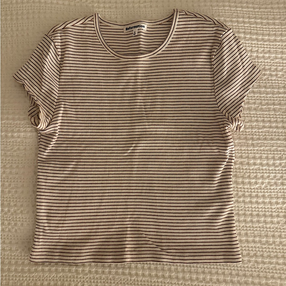 Reformation Muse Red and White Striped Tee Size Small